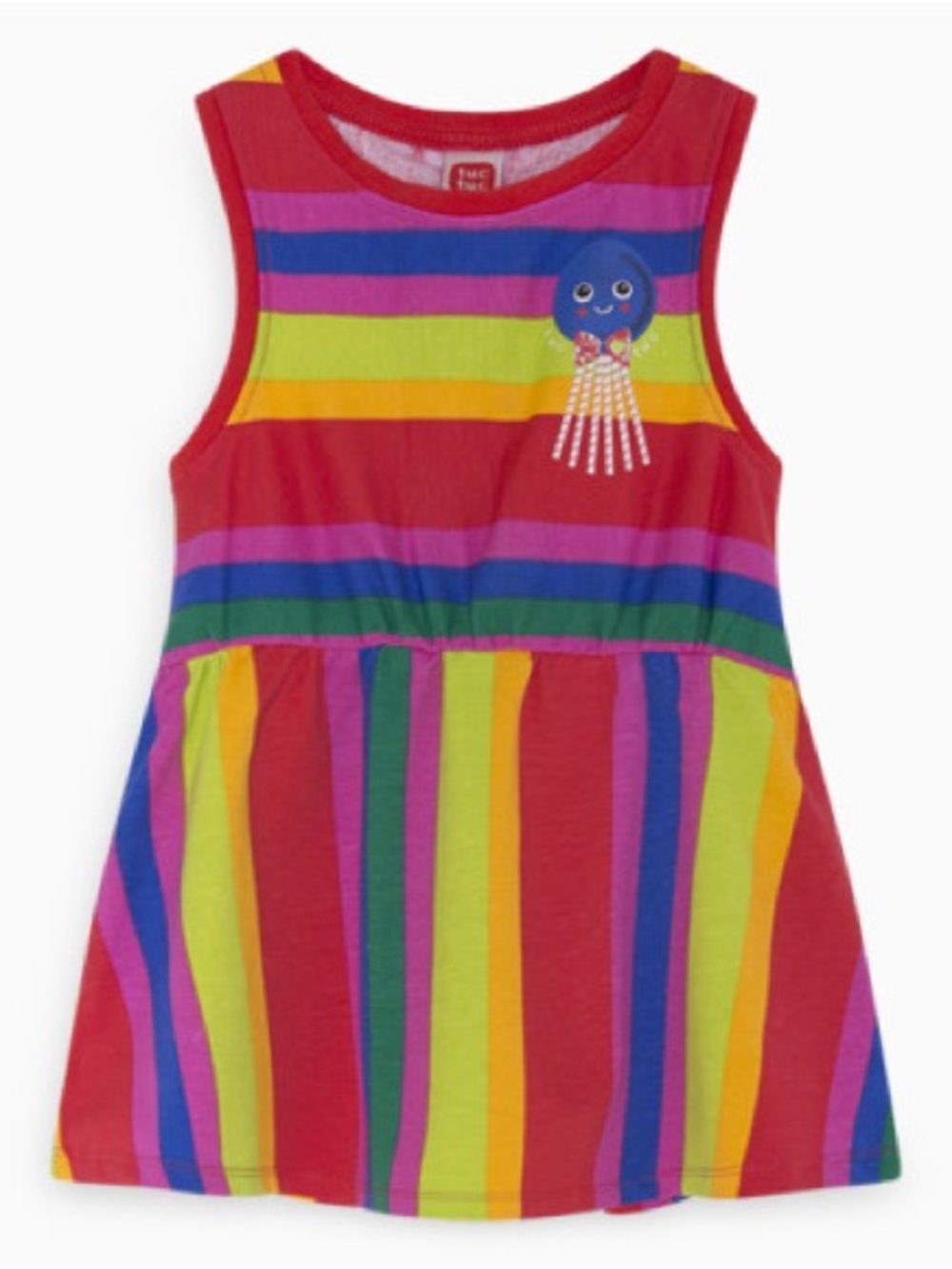 Kids' Rainbow Stripe Tank Dress with Jellyfish Applique - Red Multicolor